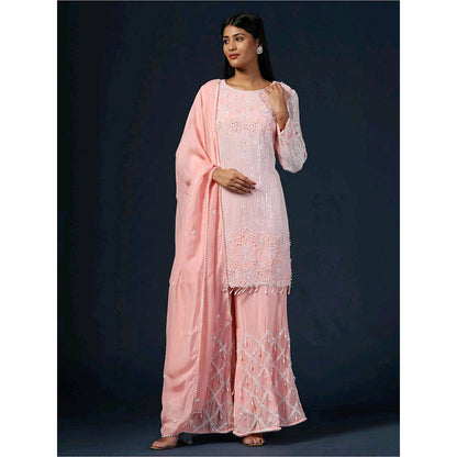 "Two Sisters" by Gyans Pink Embroidered Kurta with Pant and Dupatta (Set of 3)