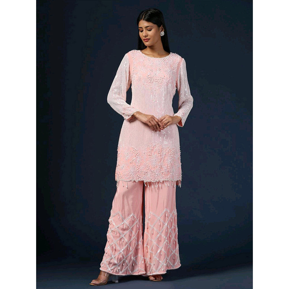 "Two Sisters" by Gyans Pink Embroidered Kurta with Pant and Dupatta (Set of 3)