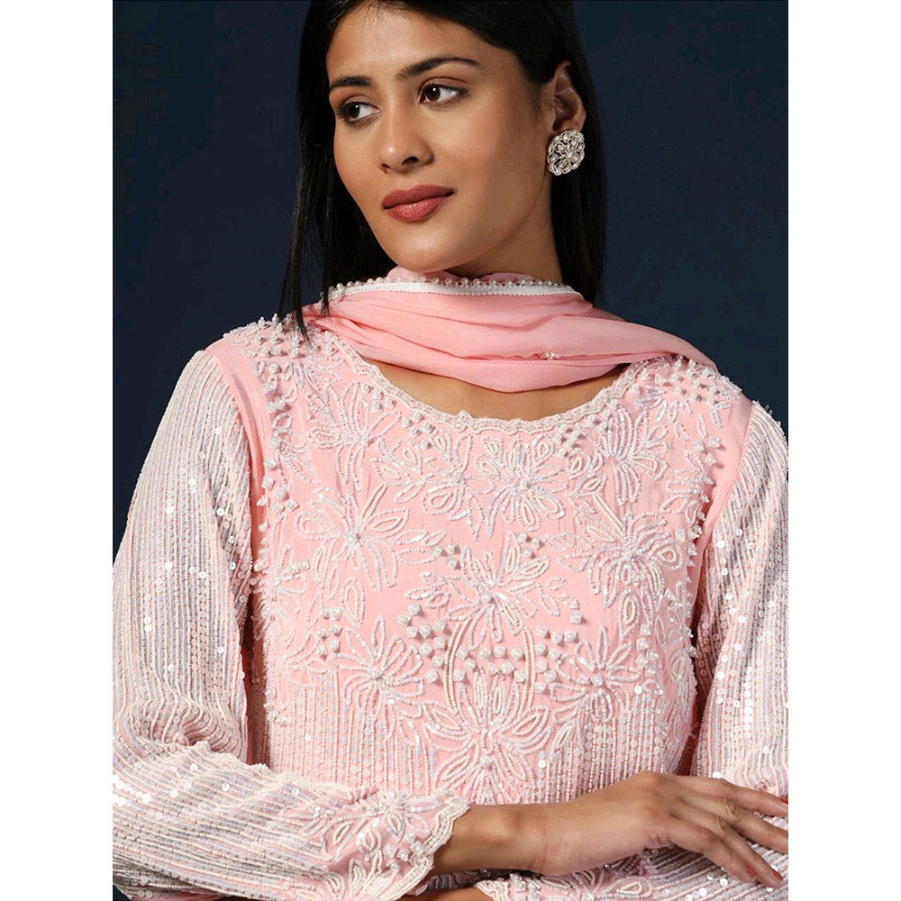 "Two Sisters" by Gyans Pink Embroidered Kurta with Pant and Dupatta (Set of 3)