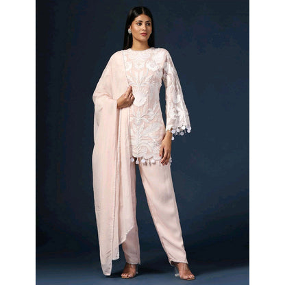 "Two Sisters" by Gyans Embroidered Pink Kurta with Pant and Dupatta (Set of 3)