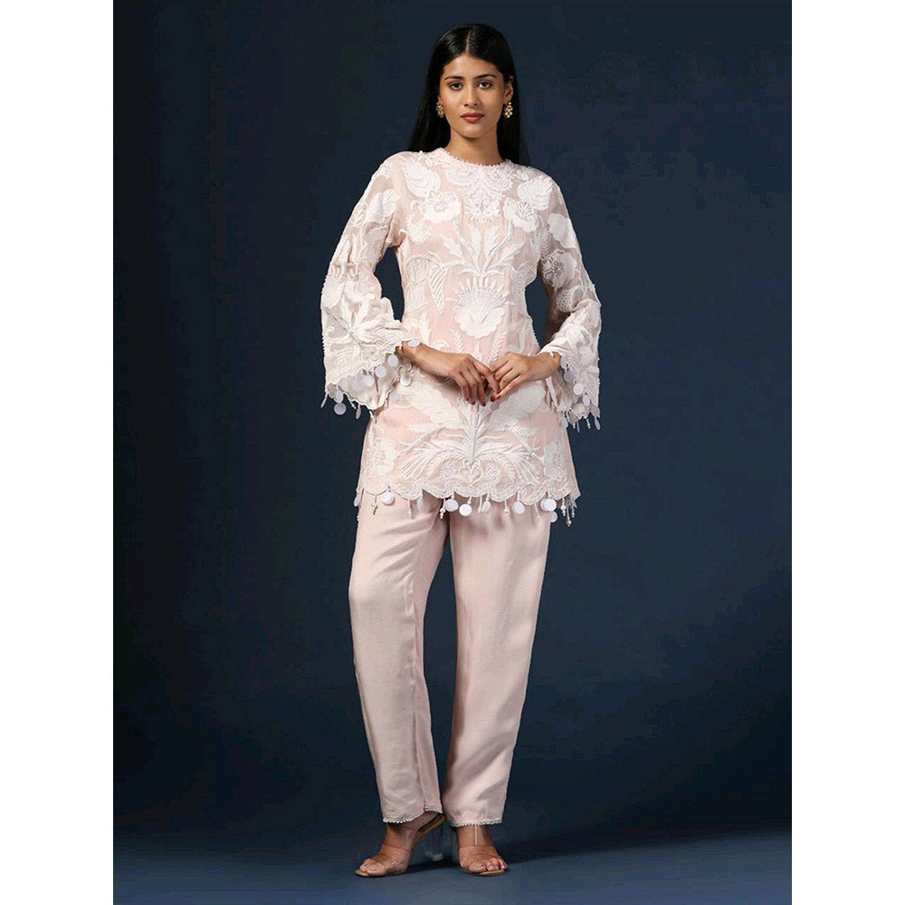 "Two Sisters" by Gyans Embroidered Pink Kurta with Pant and Dupatta (Set of 3)