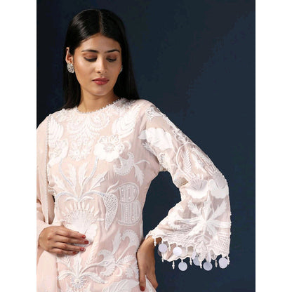 "Two Sisters" by Gyans Embroidered Pink Kurta with Pant and Dupatta (Set of 3)