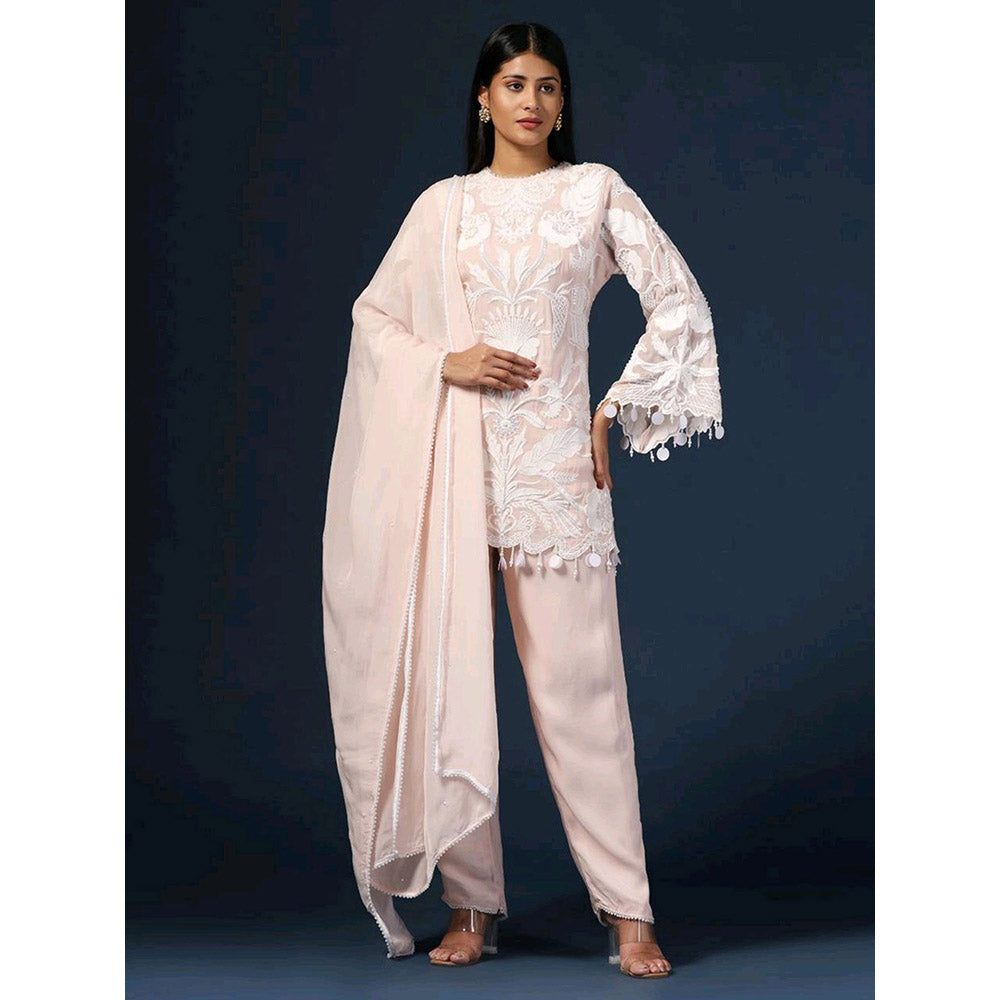 "Two Sisters" by Gyans Embroidered Pink Kurta with Pant and Dupatta (Set of 3)
