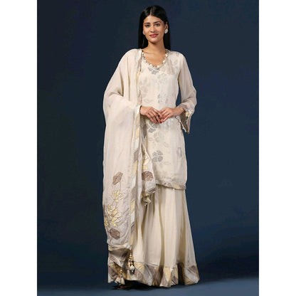 "Two Sisters" by Gyans Off White Kurta with Sharara and Dupatta (Set of 3)