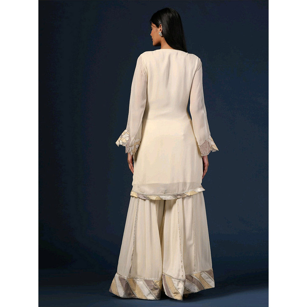 "Two Sisters" by Gyans Off White Kurta with Sharara and Dupatta (Set of 3)