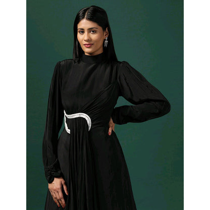 "Two Sisters" by Gyans Black Draped Gown with Pearl and Crystal Motif