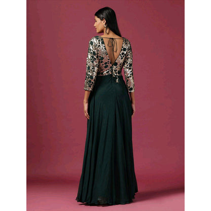 "Two Sisters" by Gyans Green Antique Sequin Work Anarkali with Dupatta (Set of 2)