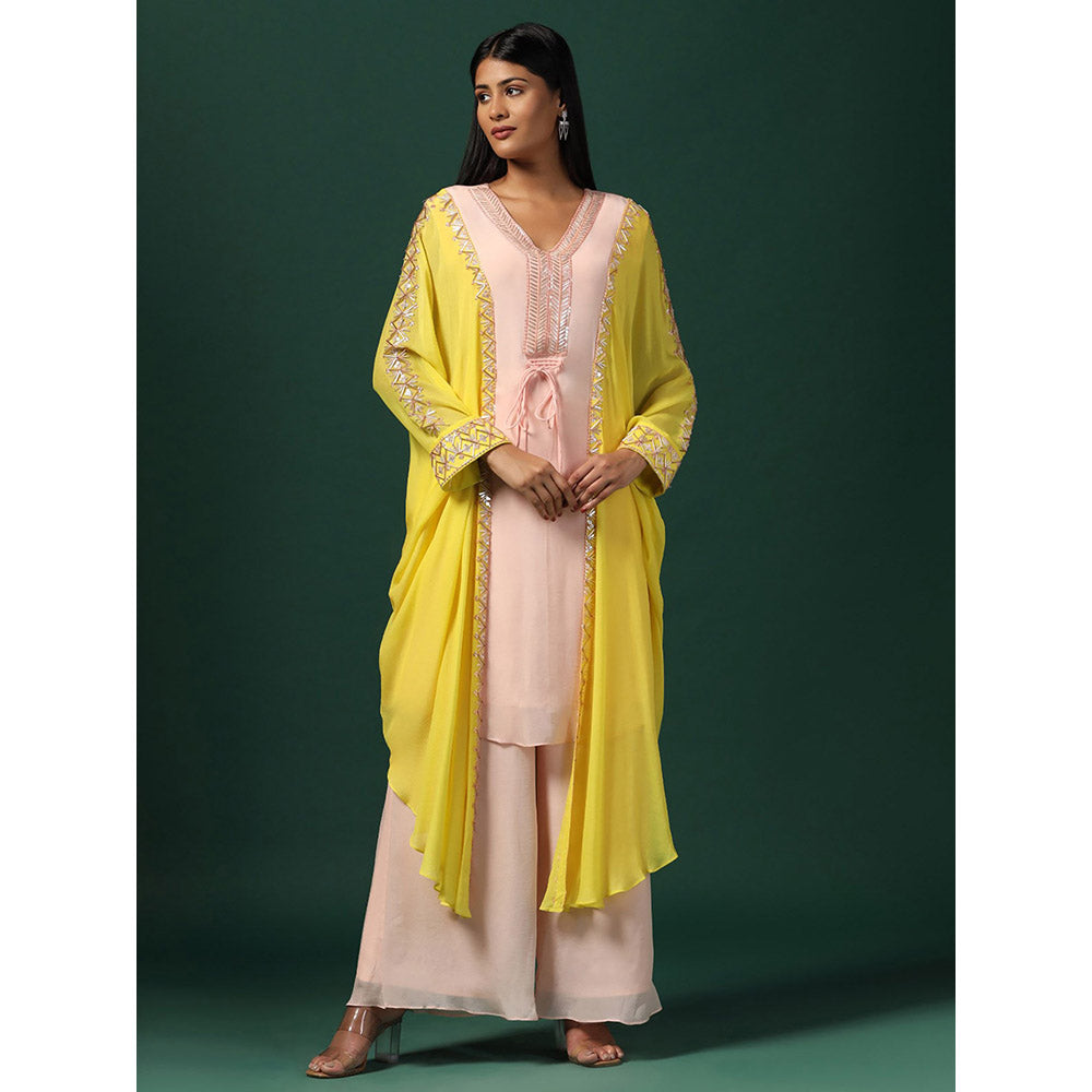 "Two Sisters" by Gyans Pink Kaftan with Flared Pant (Set of 2)