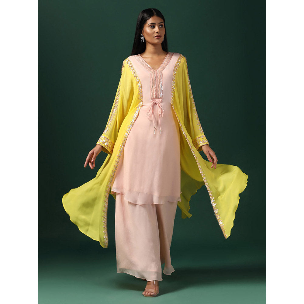 "Two Sisters" by Gyans Pink Kaftan with Flared Pant (Set of 2)