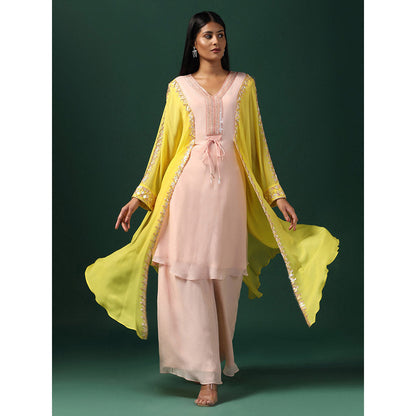 "Two Sisters" by Gyans Pink Kaftan with Flared Pant (Set of 2)