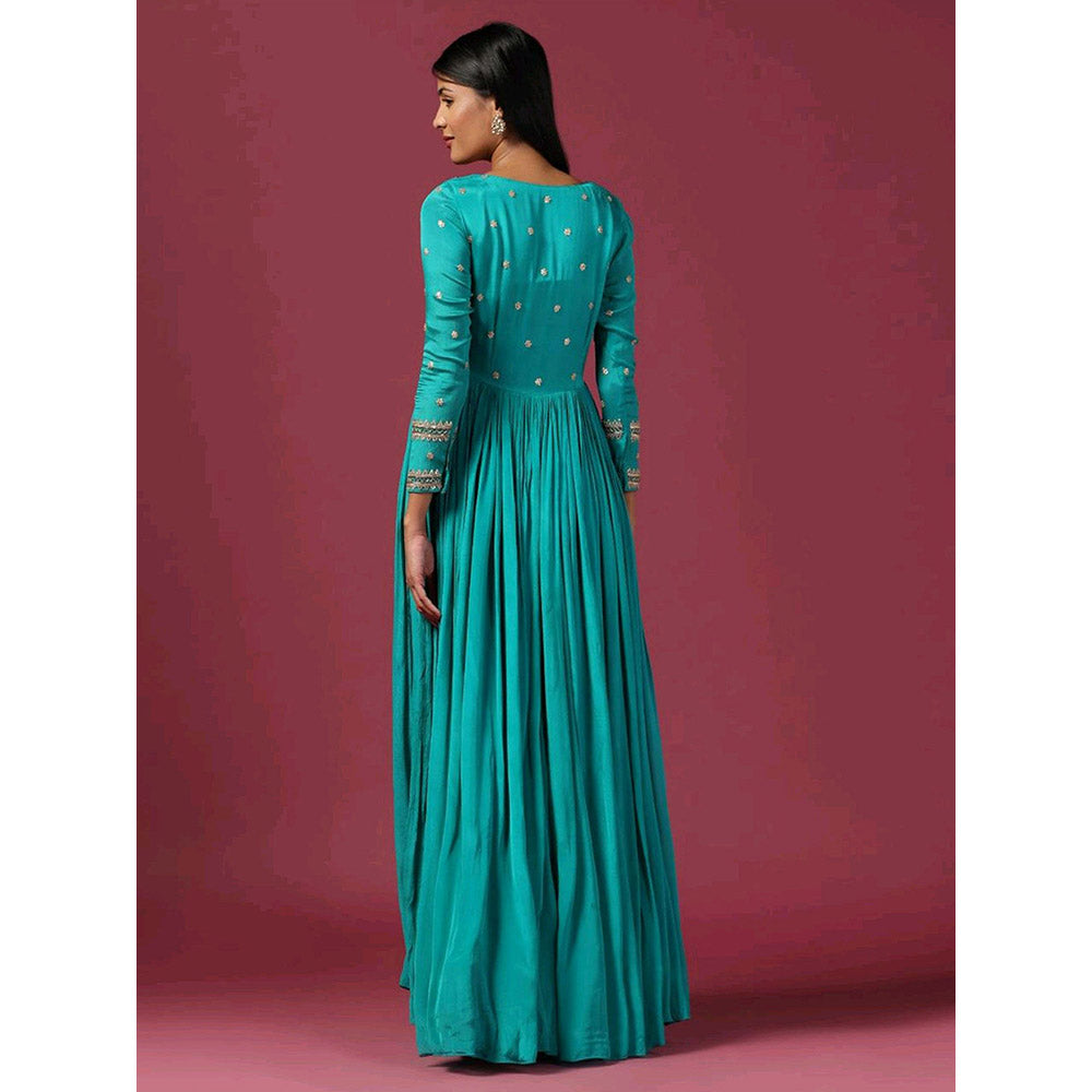 "Two Sisters" by Gyans Teal Blue Anarkali with Dupatta (Set of 2)