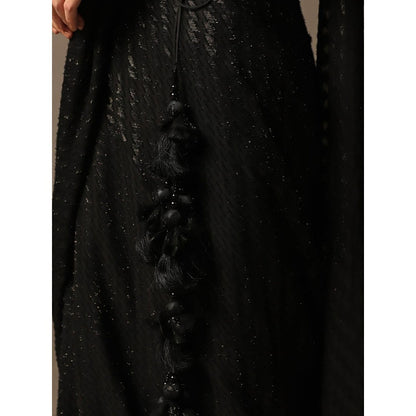 "Two Sisters" by Gyans Black Embroidered Pre-Draped Saree with Corset Top