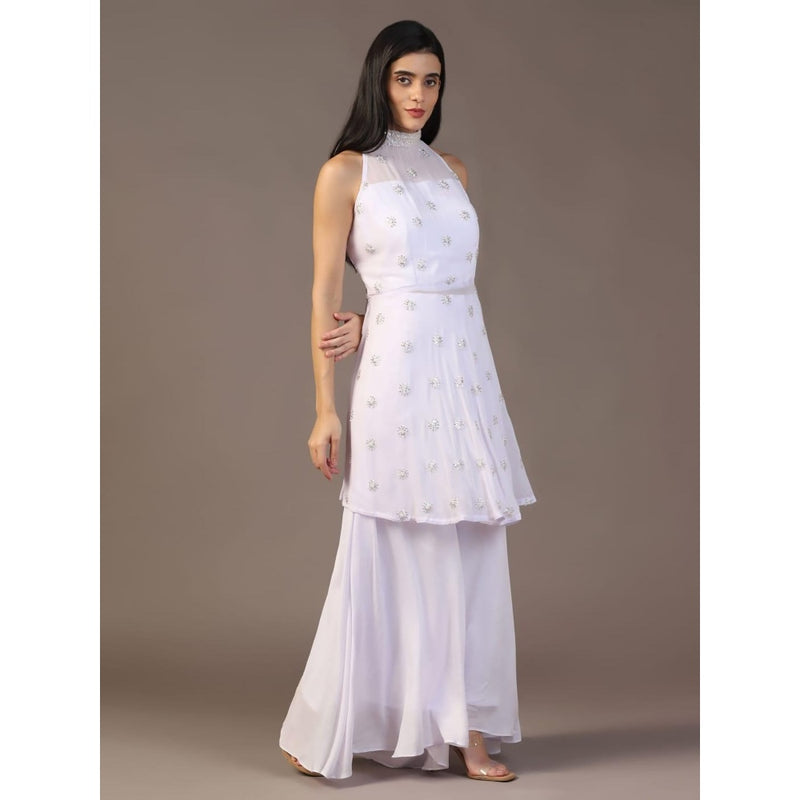 "Two Sisters" by Gyans White Peplum Top with Flared Pant (Set of 2)