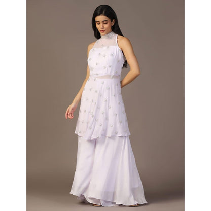 "Two Sisters" by Gyans White Peplum Top with Flared Pant (Set of 2)