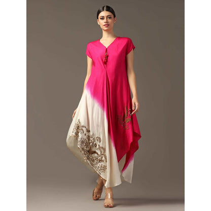"Two Sisters" by Gyans Pink Shaded High Low Layered Dress