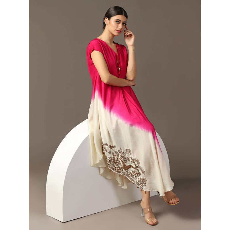 "Two Sisters" by Gyans Pink Shaded High Low Layered Dress