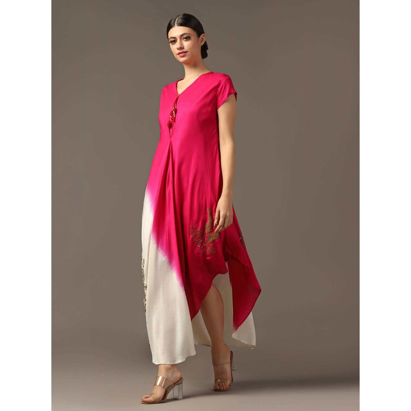 "Two Sisters" by Gyans Pink Shaded High Low Layered Dress
