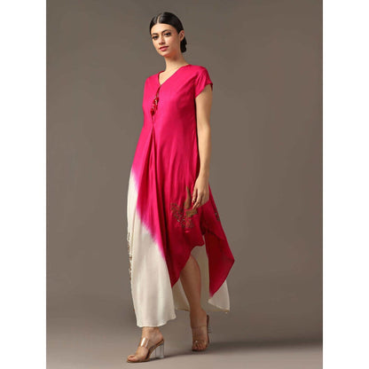 "Two Sisters" by Gyans Pink Shaded High Low Layered Dress
