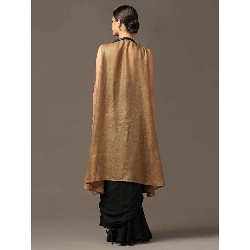 "Two Sisters" by Gyans Antique Gold Embroidered Bustier with Skirt and Cape (Set of 3)