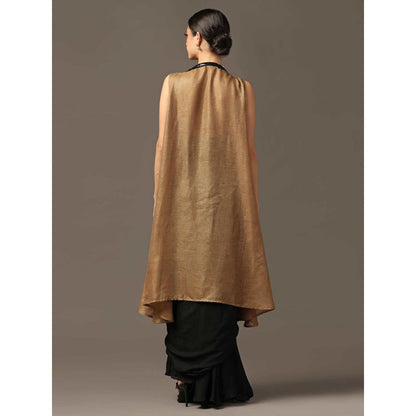 "Two Sisters" by Gyans Antique Gold Embroidered Bustier with Skirt and Cape (Set of 3)