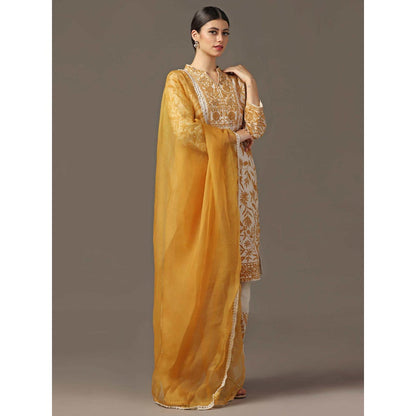 "Two Sisters" by Gyans Mustard Embroidered Kurta with Pant and Dupatta (Set of 3)