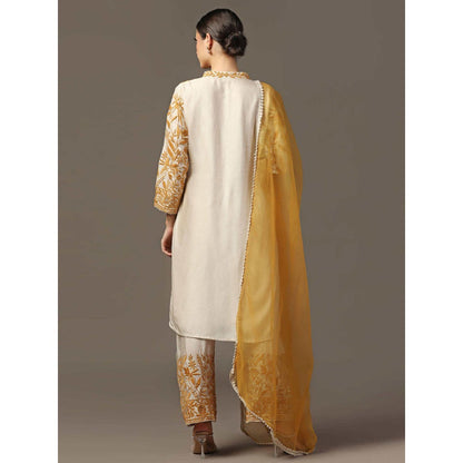 "Two Sisters" by Gyans Mustard Embroidered Kurta with Pant and Dupatta (Set of 3)