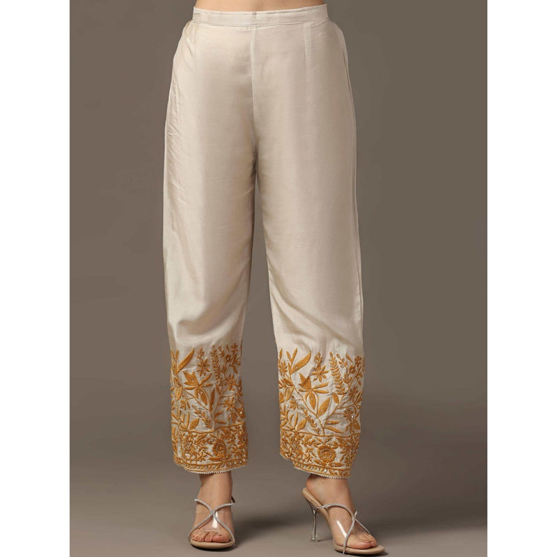 "Two Sisters" by Gyans Mustard Embroidered Kurta with Pant and Dupatta (Set of 3)