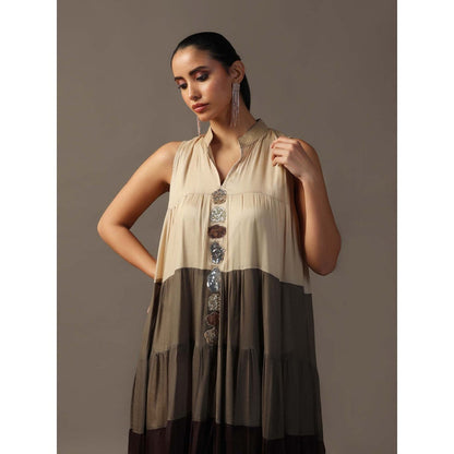 "Two Sisters" by Gyans Beige Tiered Kurta with Palazzo (Set of 2)