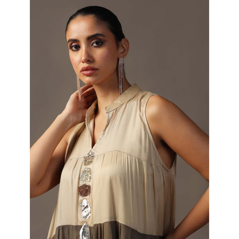 "Two Sisters" by Gyans Beige Tiered Kurta with Palazzo (Set of 2)