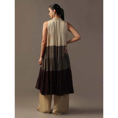 "Two Sisters" by Gyans Beige Tiered Kurta with Palazzo (Set of 2)