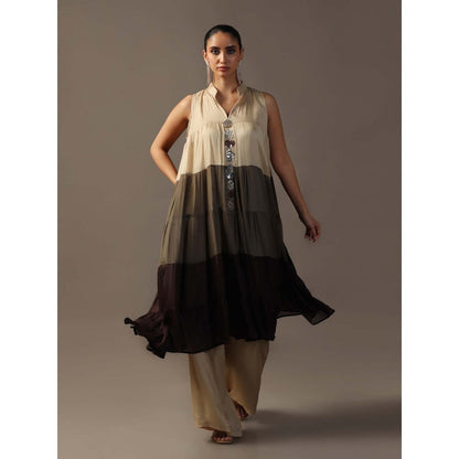 "Two Sisters" by Gyans Beige Tiered Kurta with Palazzo (Set of 2)