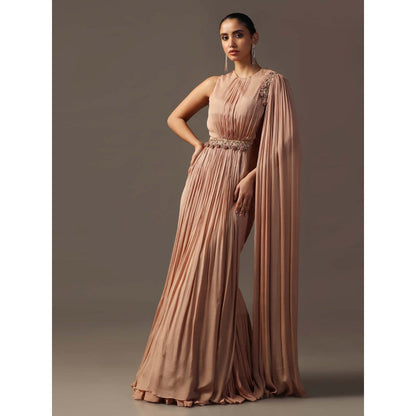 "Two Sisters" by Gyans Dusky Peach Fitted Lehenga with Blouse Attached Draped (Set of 2)