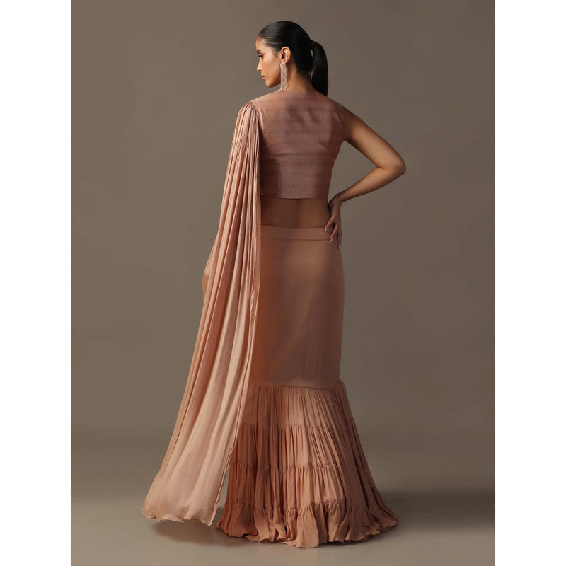 "Two Sisters" by Gyans Dusky Peach Fitted Lehenga with Blouse Attached Draped (Set of 2)