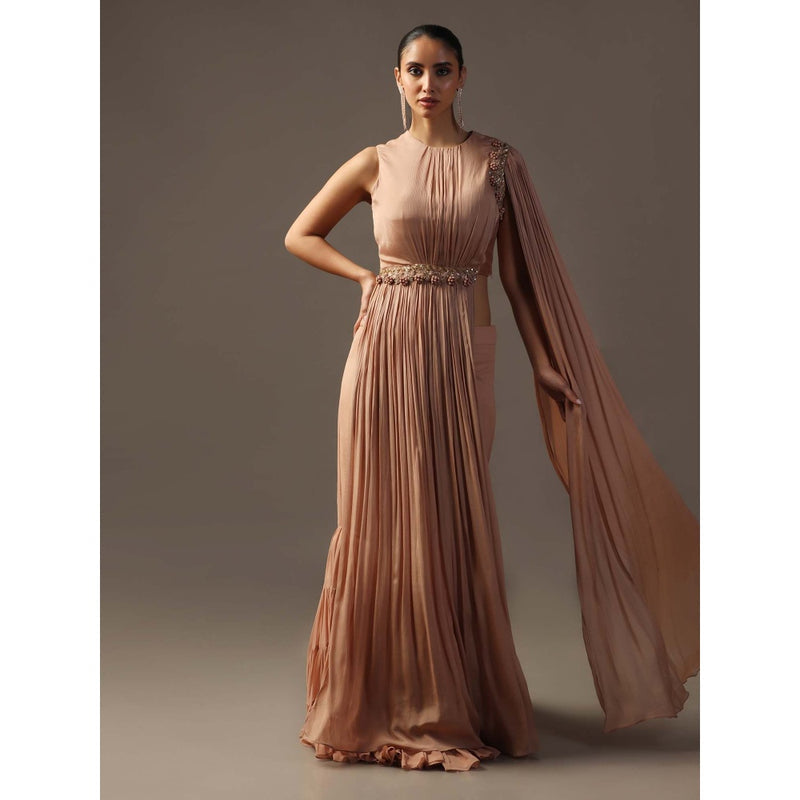 "Two Sisters" by Gyans Dusky Peach Fitted Lehenga with Blouse Attached Draped (Set of 2)