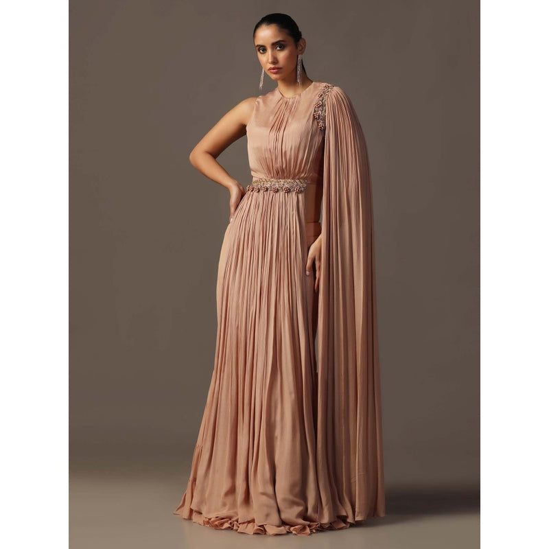 "Two Sisters" by Gyans Dusky Peach Fitted Lehenga with Blouse Attached Draped (Set of 2)