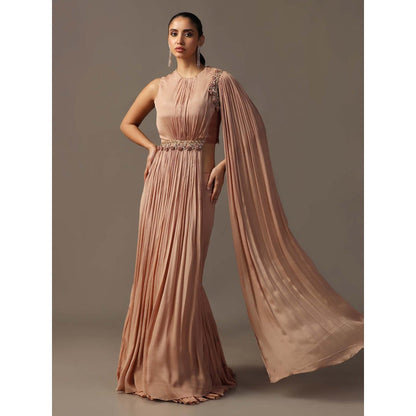 "Two Sisters" by Gyans Dusky Peach Fitted Lehenga with Blouse Attached Draped (Set of 2)