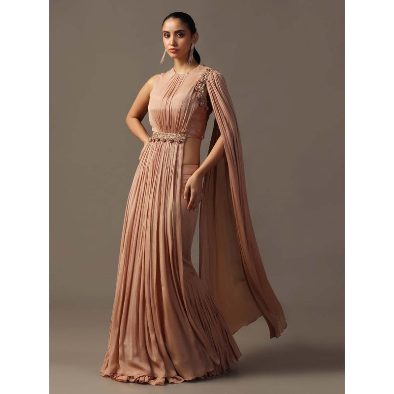 "Two Sisters" by Gyans Dusky Peach Fitted Lehenga with Blouse Attached Draped (Set of 2)