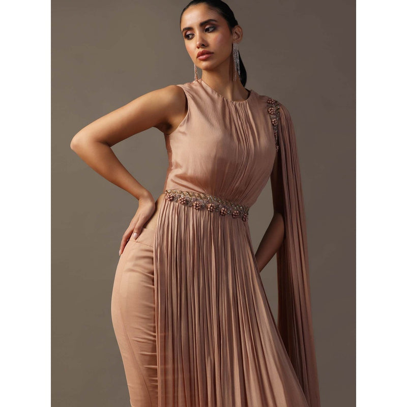 "Two Sisters" by Gyans Dusky Peach Fitted Lehenga with Blouse Attached Draped (Set of 2)