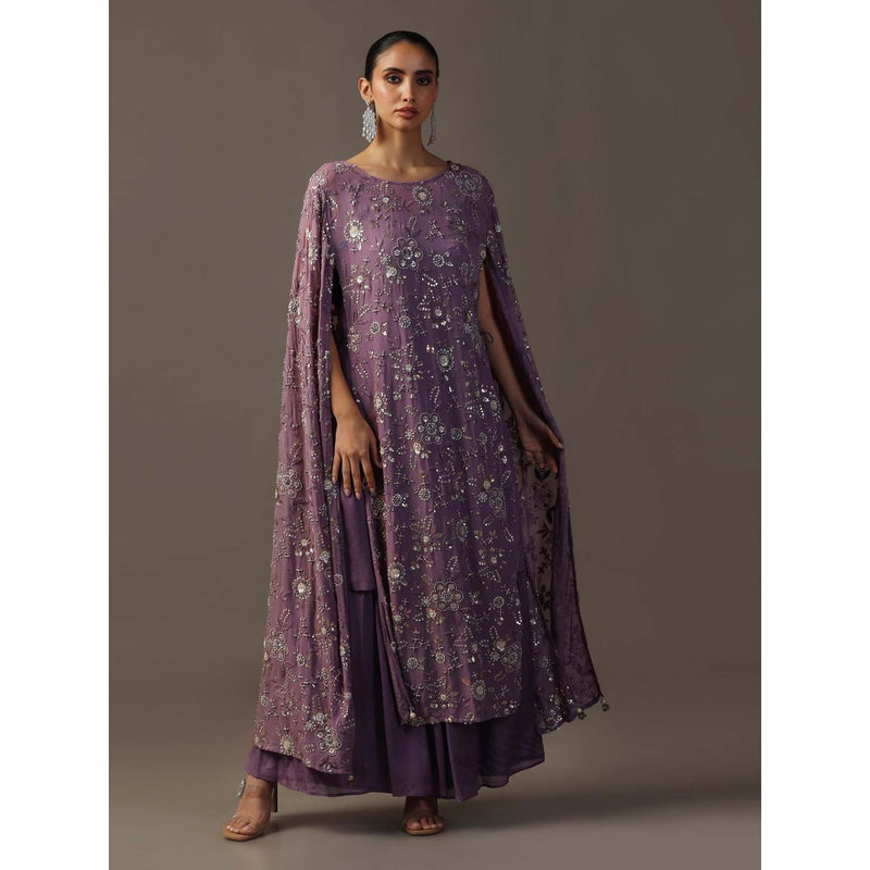 "Two Sisters" by Gyans Purple Embroidered Kurta with Inner and Sharara (Set of 3)