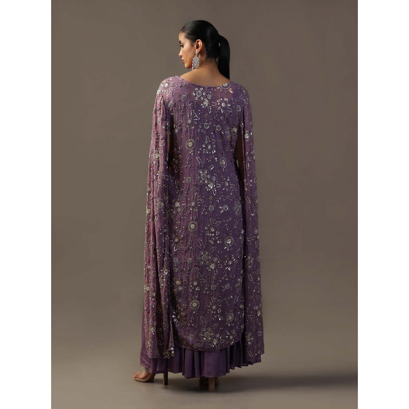 "Two Sisters" by Gyans Purple Embroidered Kurta with Inner and Sharara (Set of 3)