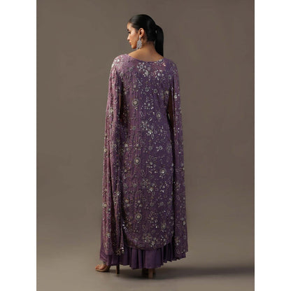 "Two Sisters" by Gyans Purple Embroidered Kurta with Inner and Sharara (Set of 3)