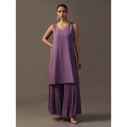 "Two Sisters" by Gyans Purple Embroidered Kurta with Inner and Sharara (Set of 3)