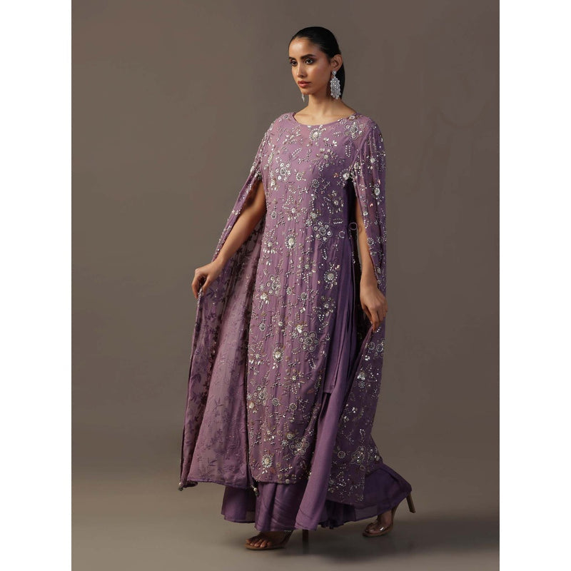 "Two Sisters" by Gyans Purple Embroidered Kurta with Inner and Sharara (Set of 3)