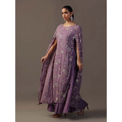 "Two Sisters" by Gyans Purple Embroidered Kurta with Inner and Sharara (Set of 3)