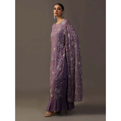 "Two Sisters" by Gyans Purple Embroidered Kurta with Inner and Sharara (Set of 3)