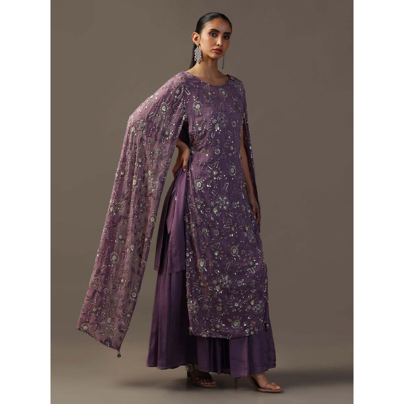 "Two Sisters" by Gyans Purple Embroidered Kurta with Inner and Sharara (Set of 3)
