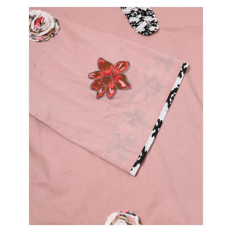 "Two Sisters" by Gyans Rose Whisper Peach Cotton Applique Printed Kurti With Pant (Set of 2)