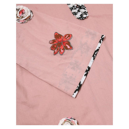 "Two Sisters" by Gyans Rose Whisper Peach Cotton Applique Printed Kurti With Pant (Set of 2)