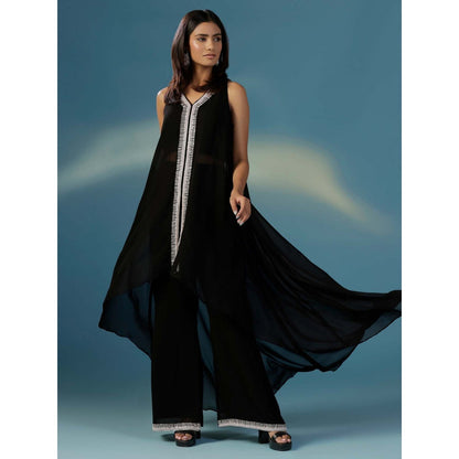 "Two Sisters" by Gyans Black Halter Georgette Hand Embroidery Cut Daba Co-Ord (Set of 2)