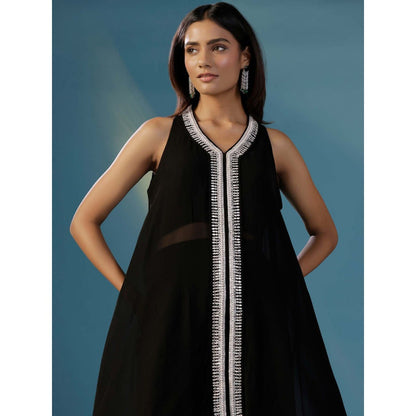 "Two Sisters" by Gyans Black Halter Georgette Hand Embroidery Cut Daba Co-Ord (Set of 2)